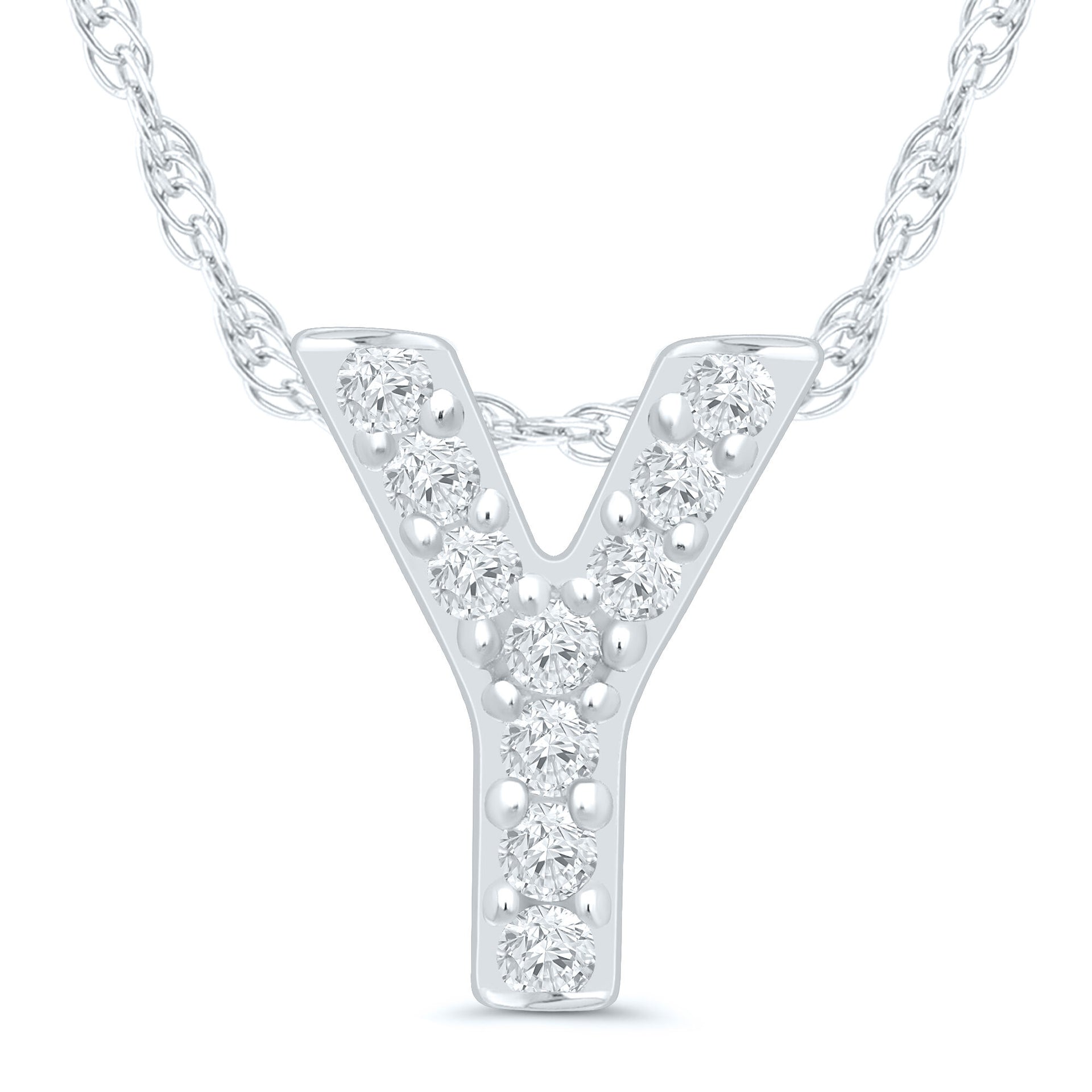 Diamond Accent Initial Y Pendant in 10K White Gold