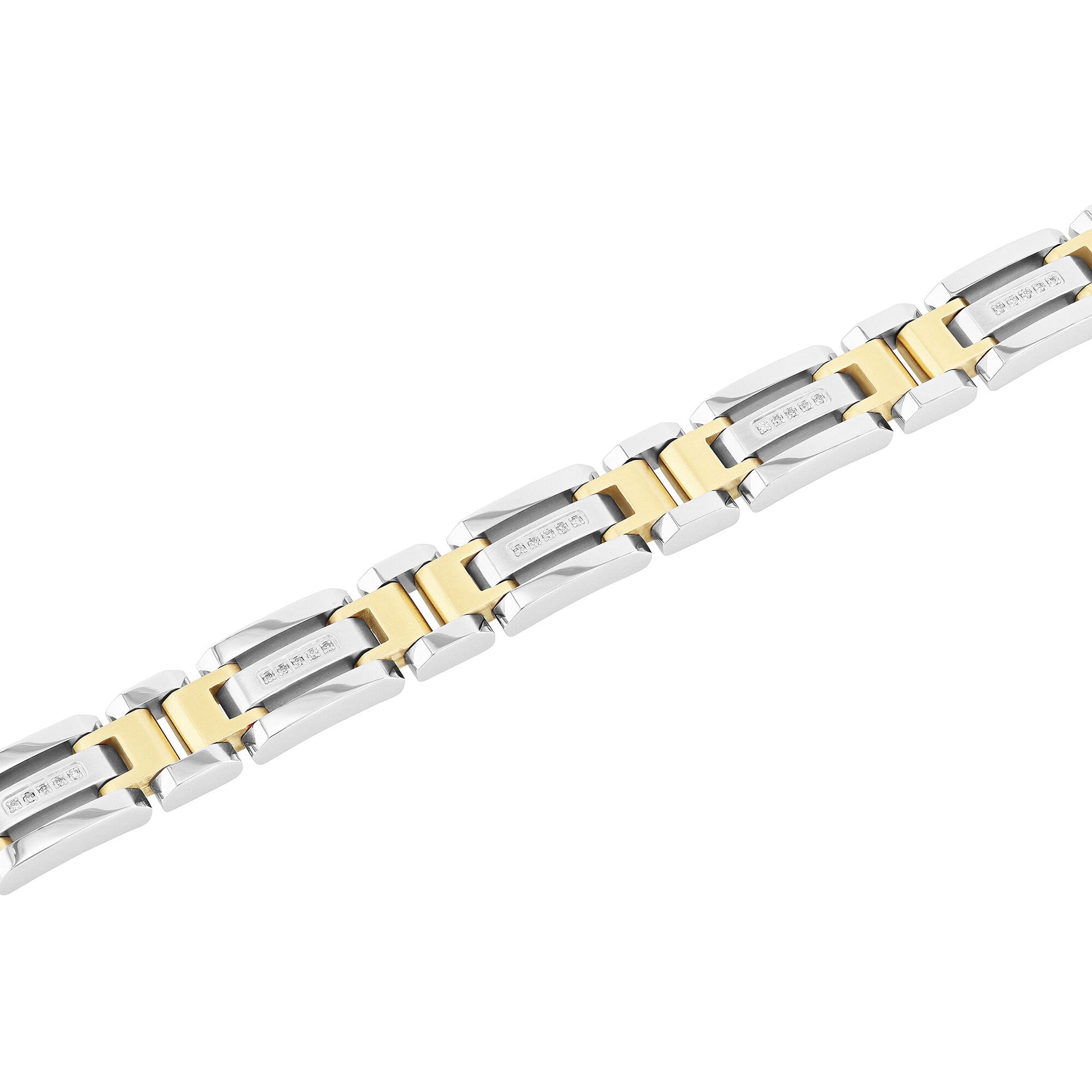 Diamond Link Bracelet in White & Yellow Gold-Tone Stainless Steel (1/7 ct. tw.)