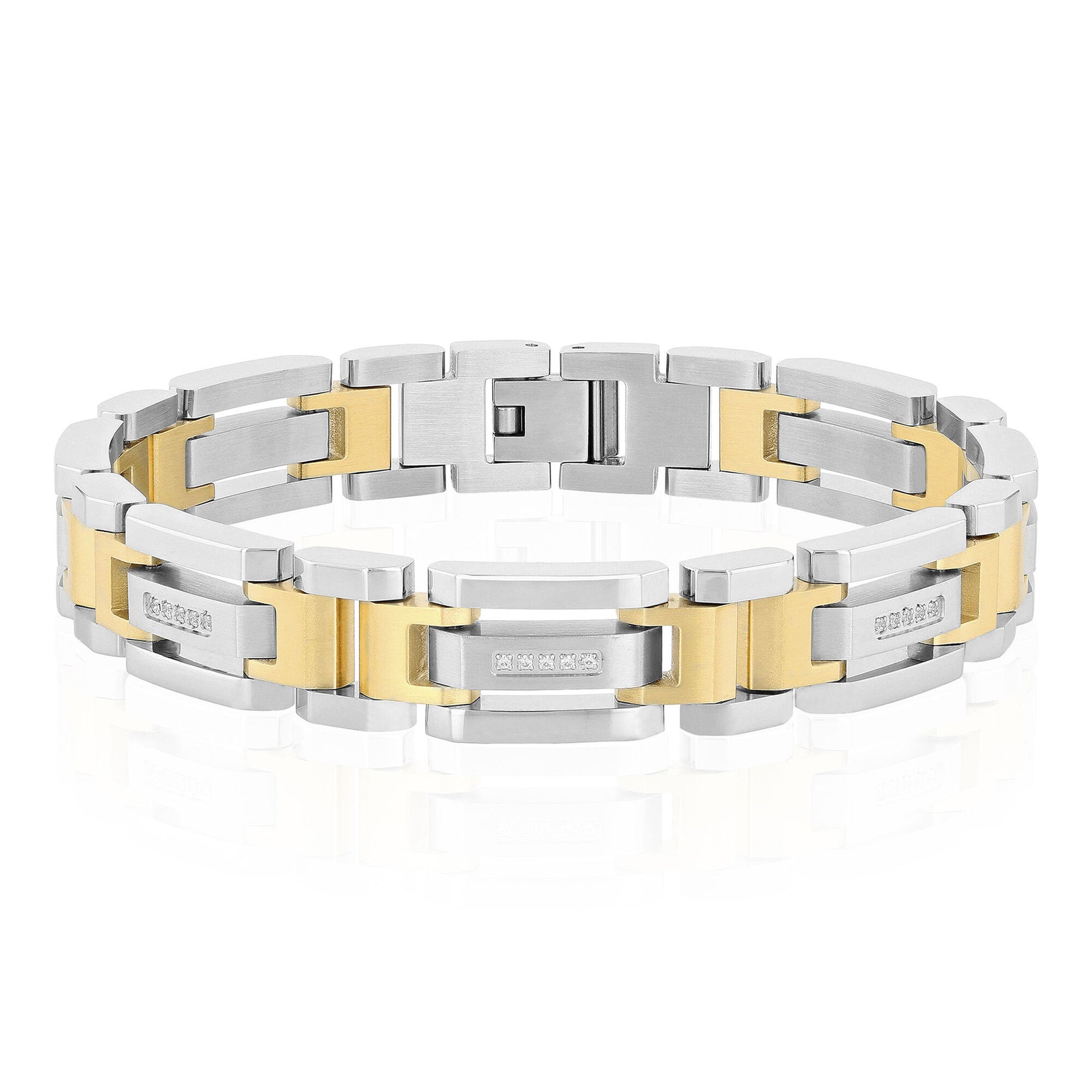 Diamond Link Bracelet in White & Yellow Gold-Tone Stainless Steel (1/7 ct. tw.)