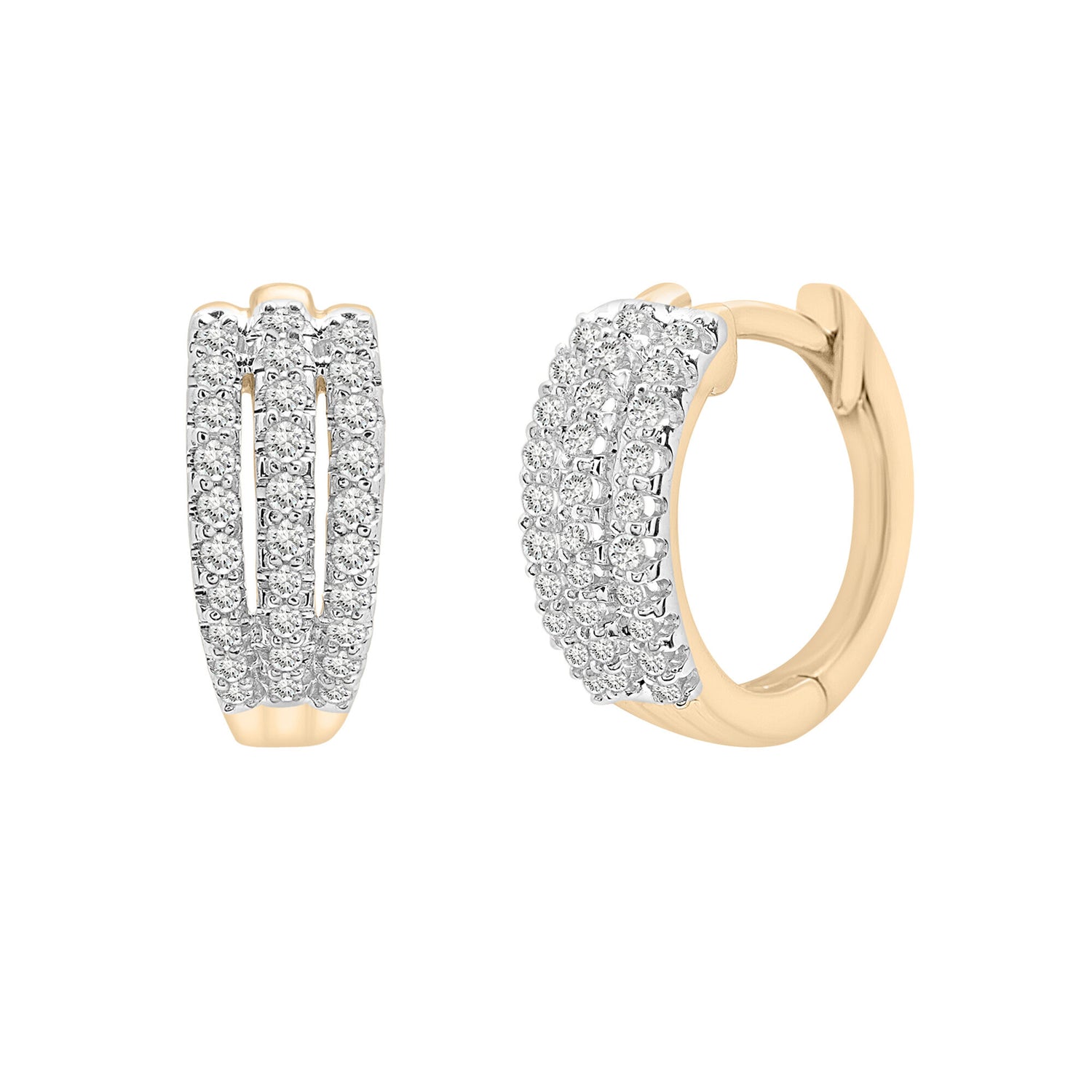 Diamond Three-Row Hoop Earrings in 10K Yellow Gold (1/4 ct. tw.)