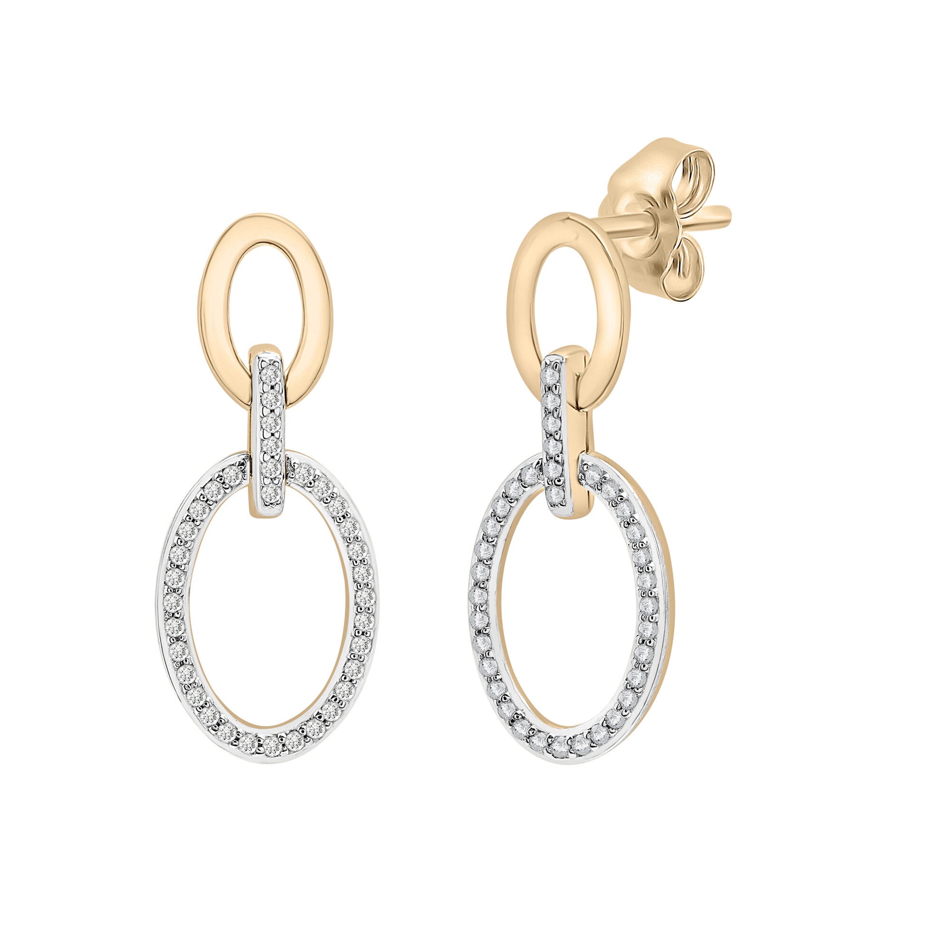 Diamond Double Oval Drop Earrings in 10K Yellow Gold (1/4 ct. tw.)