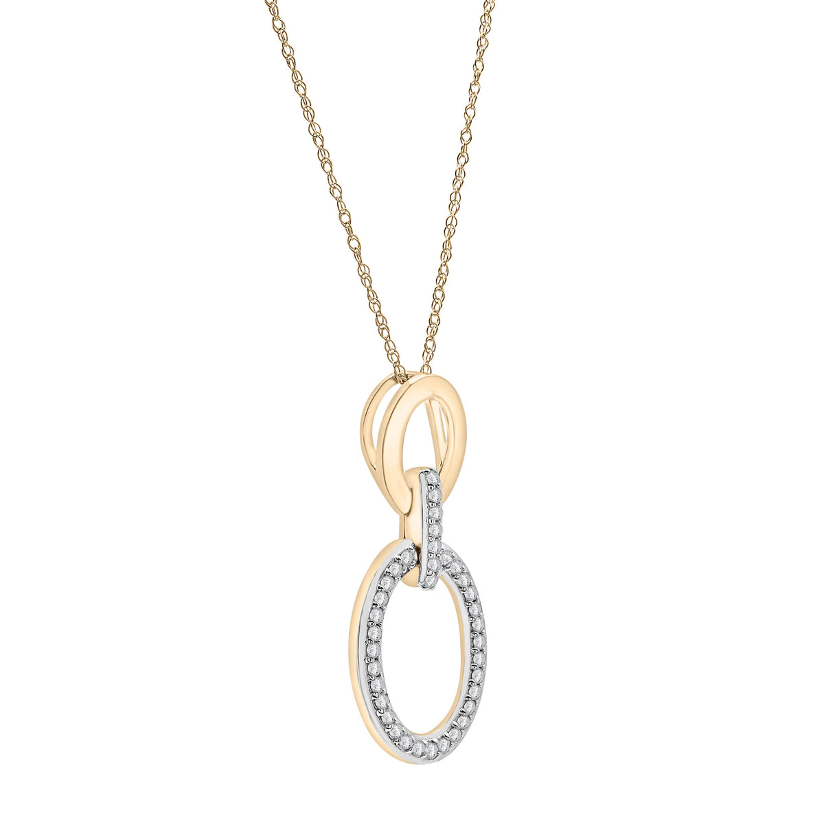 Diamond Double Oval Drop Pendant in 10K Yellow Gold (1/4 ct. tw.)
