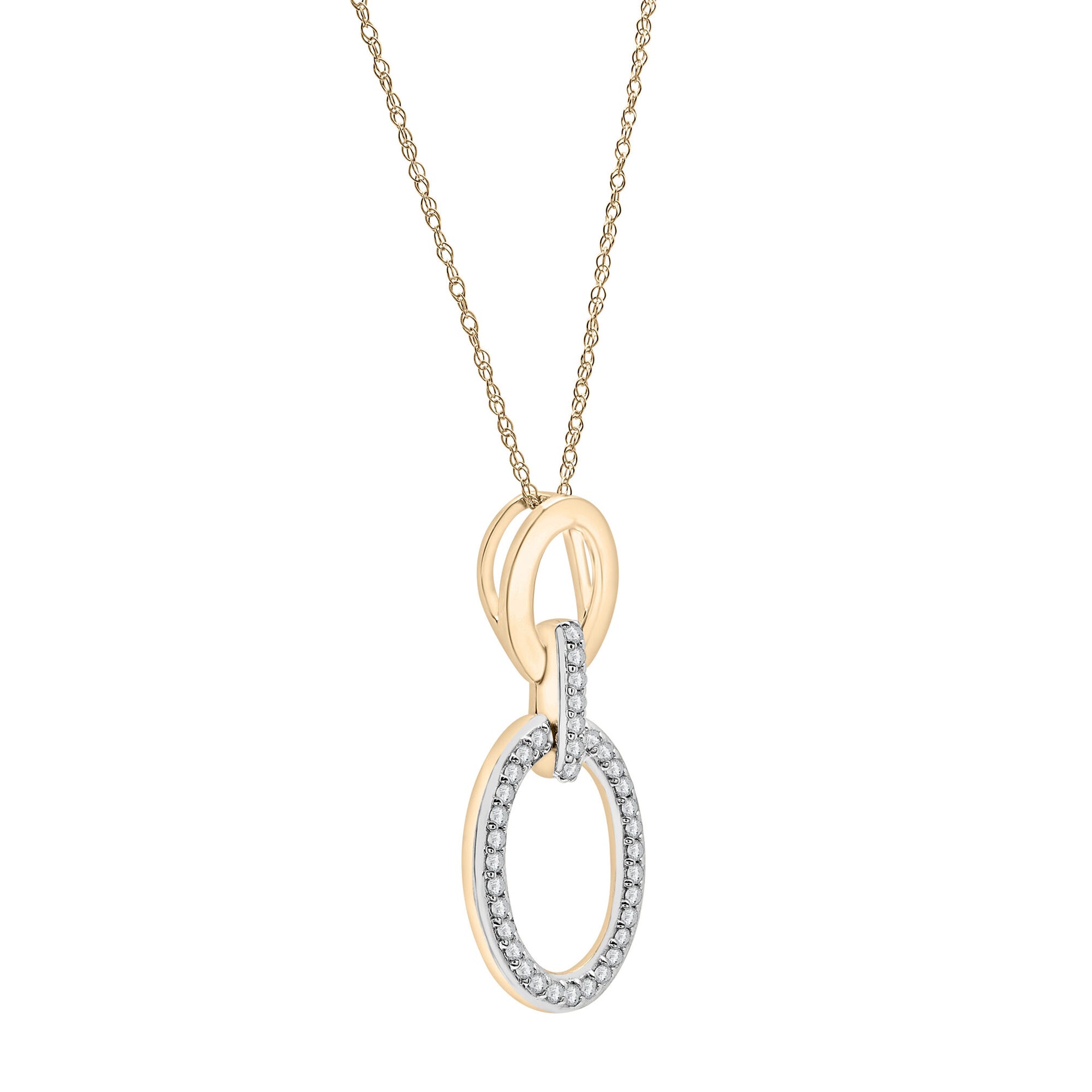 Diamond Double Oval Drop Pendant in 10K Yellow Gold (1/4 ct. tw.)
