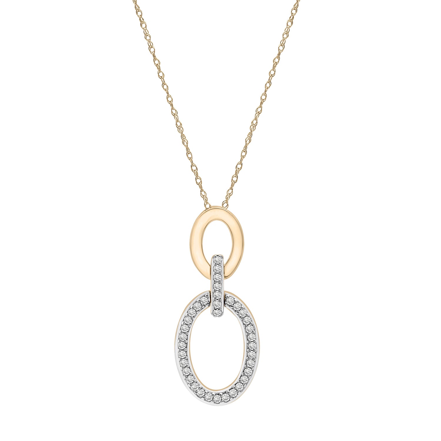 Diamond Double Oval Drop Pendant in 10K Yellow Gold (1/4 ct. tw.)