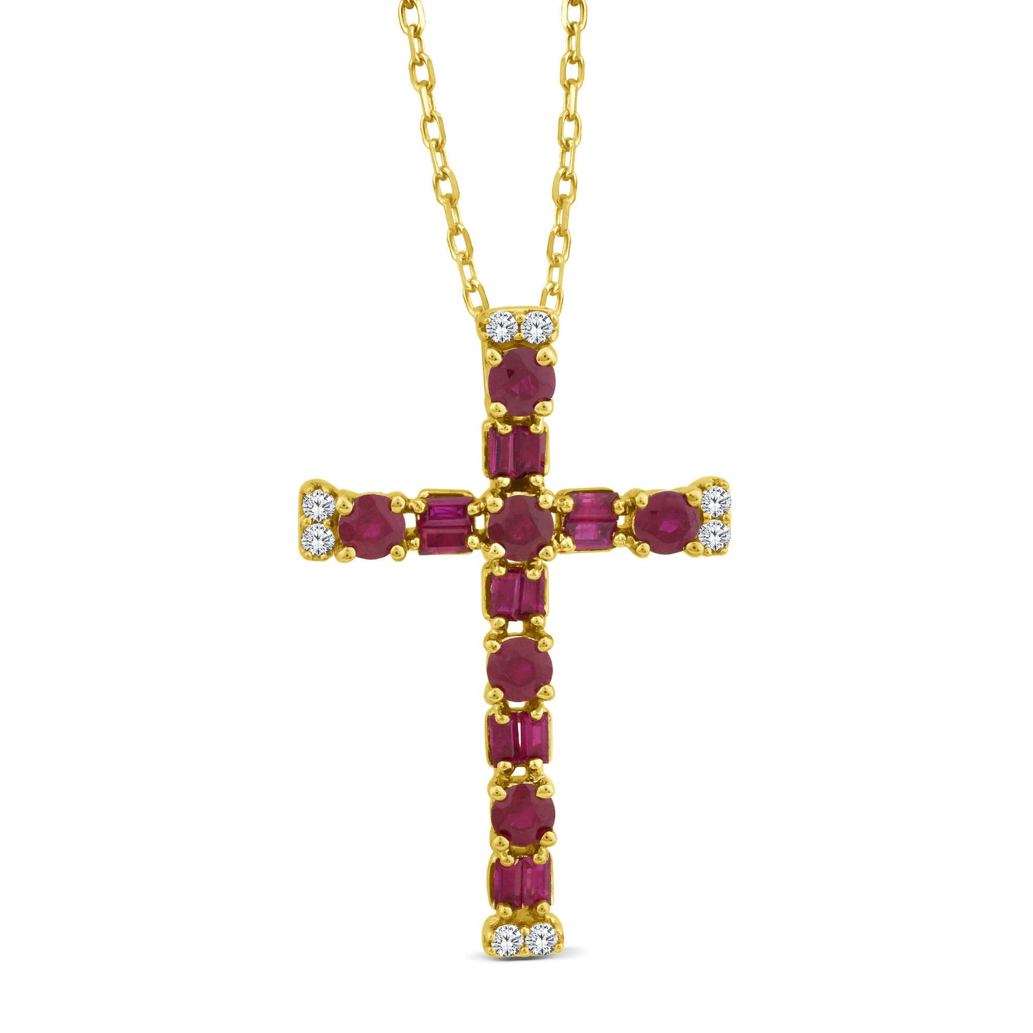 Ruby and Diamond Accent Cross Pendant in 10K Yellow Gold