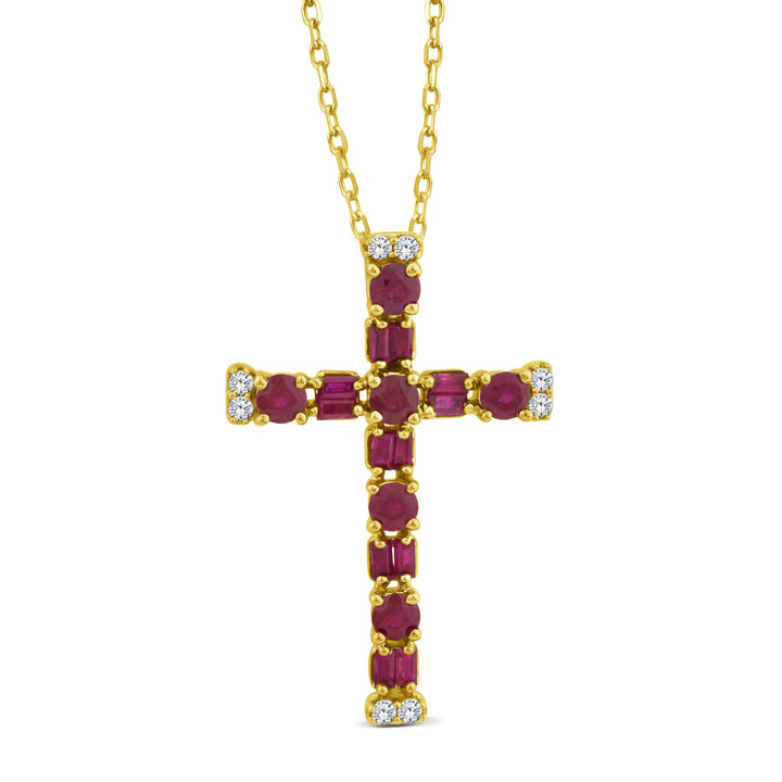 Ruby and Diamond Accent Cross Pendant in 10K Yellow Gold