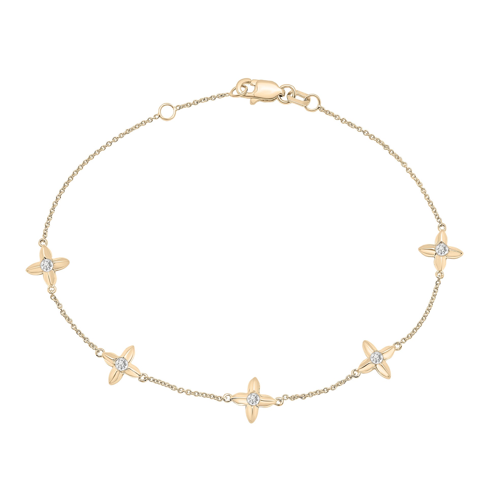 Diamond Flower Station Bracelet in 10K Yellow Gold (1/7 ct. tw.)