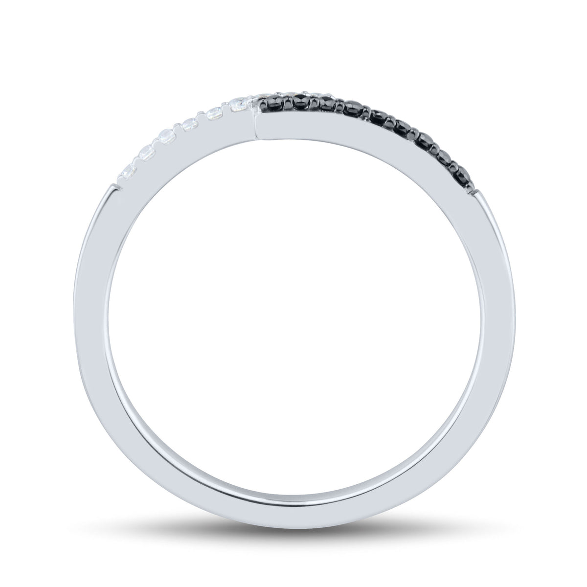 Black and White Diamond Accent Bypass Ring in 10K White Gold