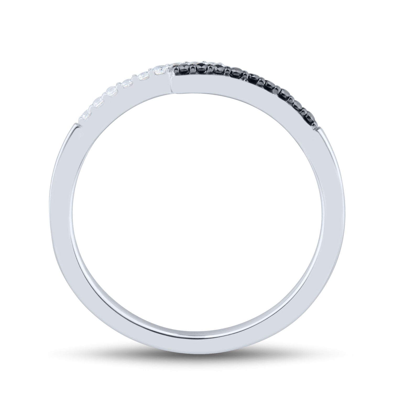 Black and White Diamond Accent Bypass Ring in 10K White Gold