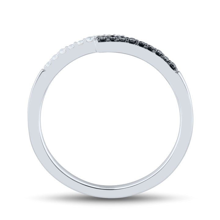 Black and White Diamond Accent Bypass Ring in 10K White Gold