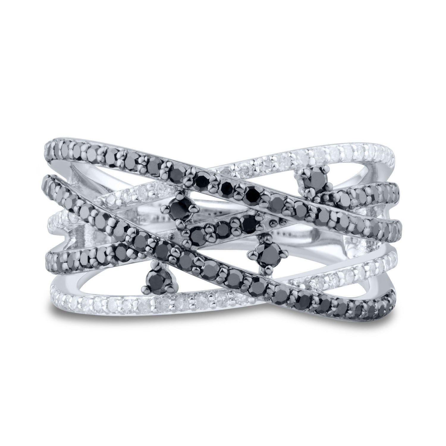 Black & White Diamond Orbit Ring in 10K White Gold (3/4 ct. tw.)