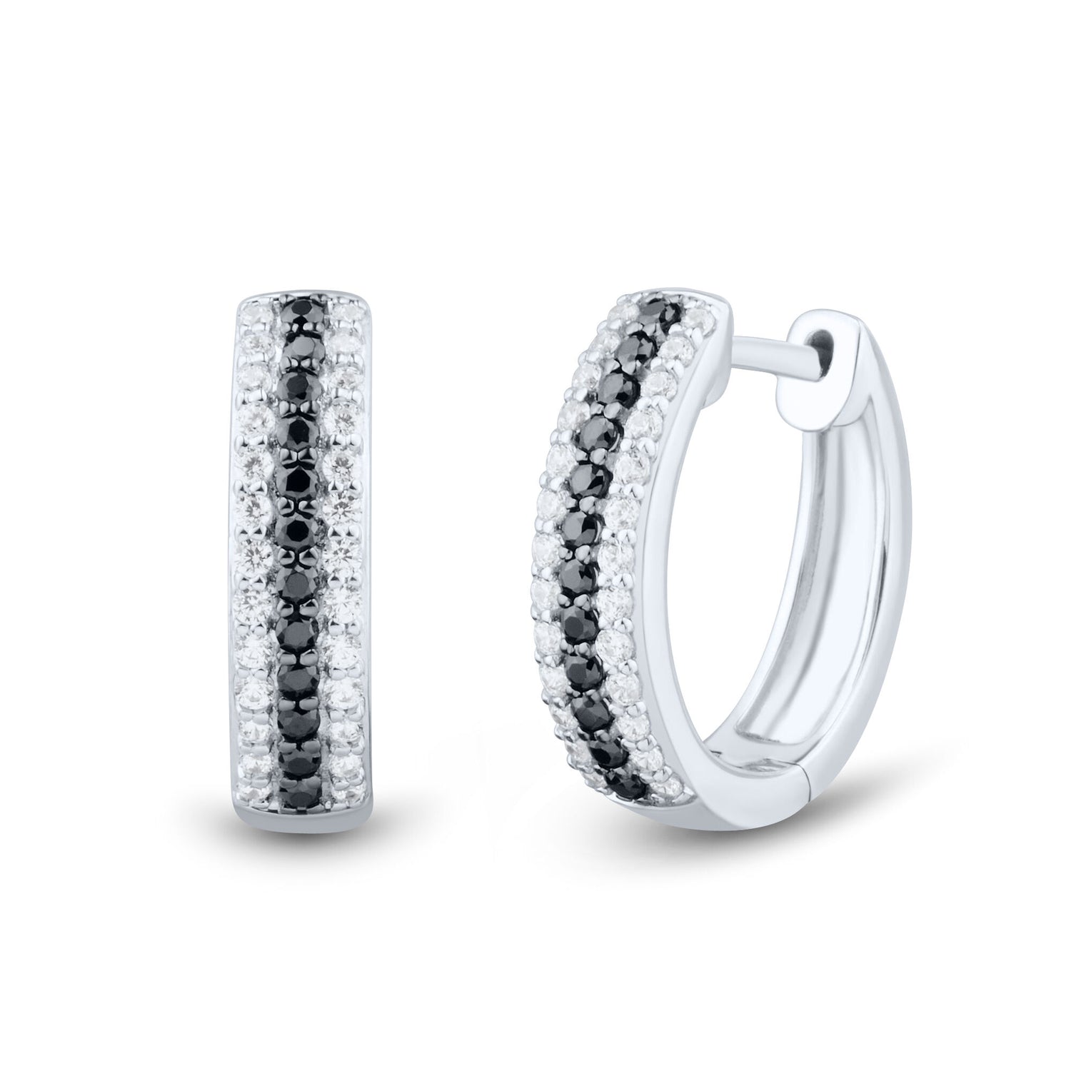 Black & White Diamond Hoop Earrings in 10K White Gold (3/8 ct. tw.)