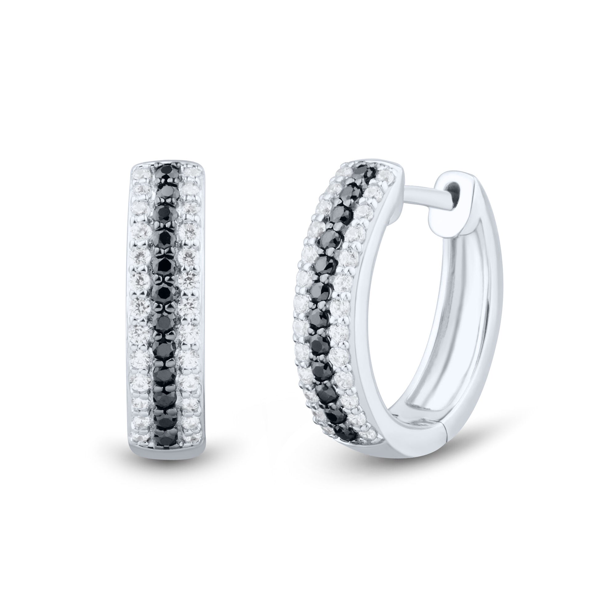 Black & White Diamond Hoop Earrings in 10K White Gold (3/8 ct. tw.)