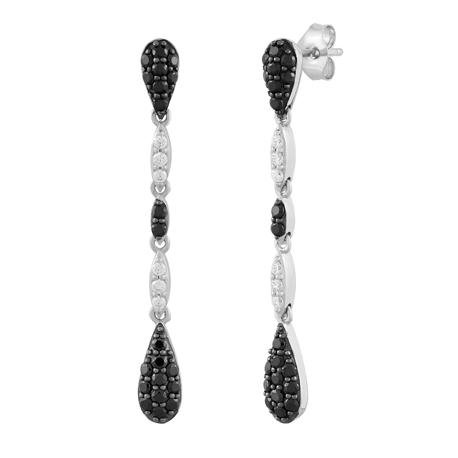 Black and White Diamond Drop Earrings in 10K White Gold (1/2 ct. tw.)