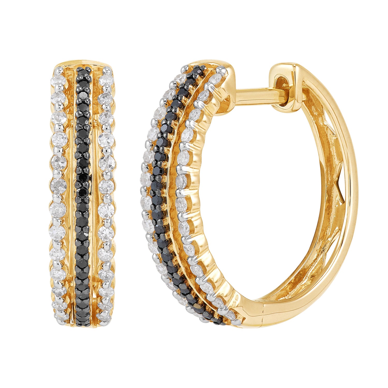Black & White Diamond Hoop Earrings in 10K Yellow Gold (3/8 ct. tw.)