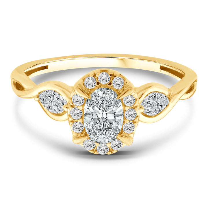 Lab Grown Diamond Oval Halo Engagement Ring in 10K Yellow Gold (7/8 ct. tw.)