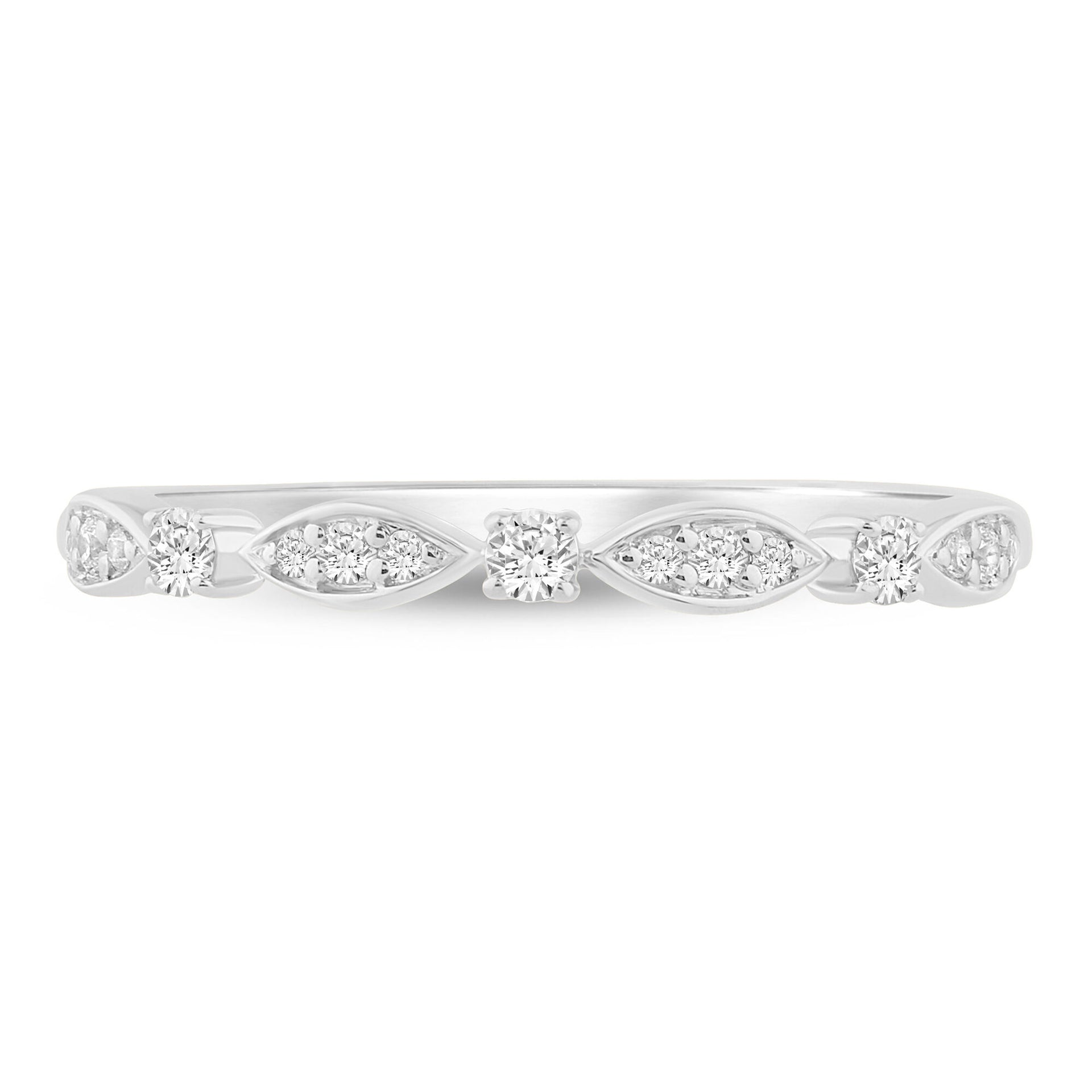 Stacking Ring with Scalloped Band in 10K White Gold (1/8 ct. tw.)