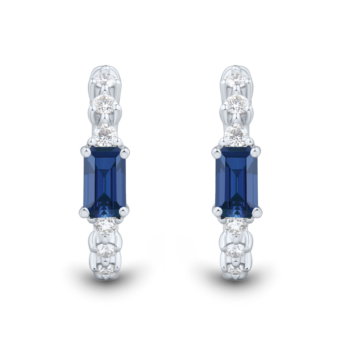 Emerald-Cut Blue Sapphire and Diamond Earrings in 10K White Gold (1/4 ct. tw.)