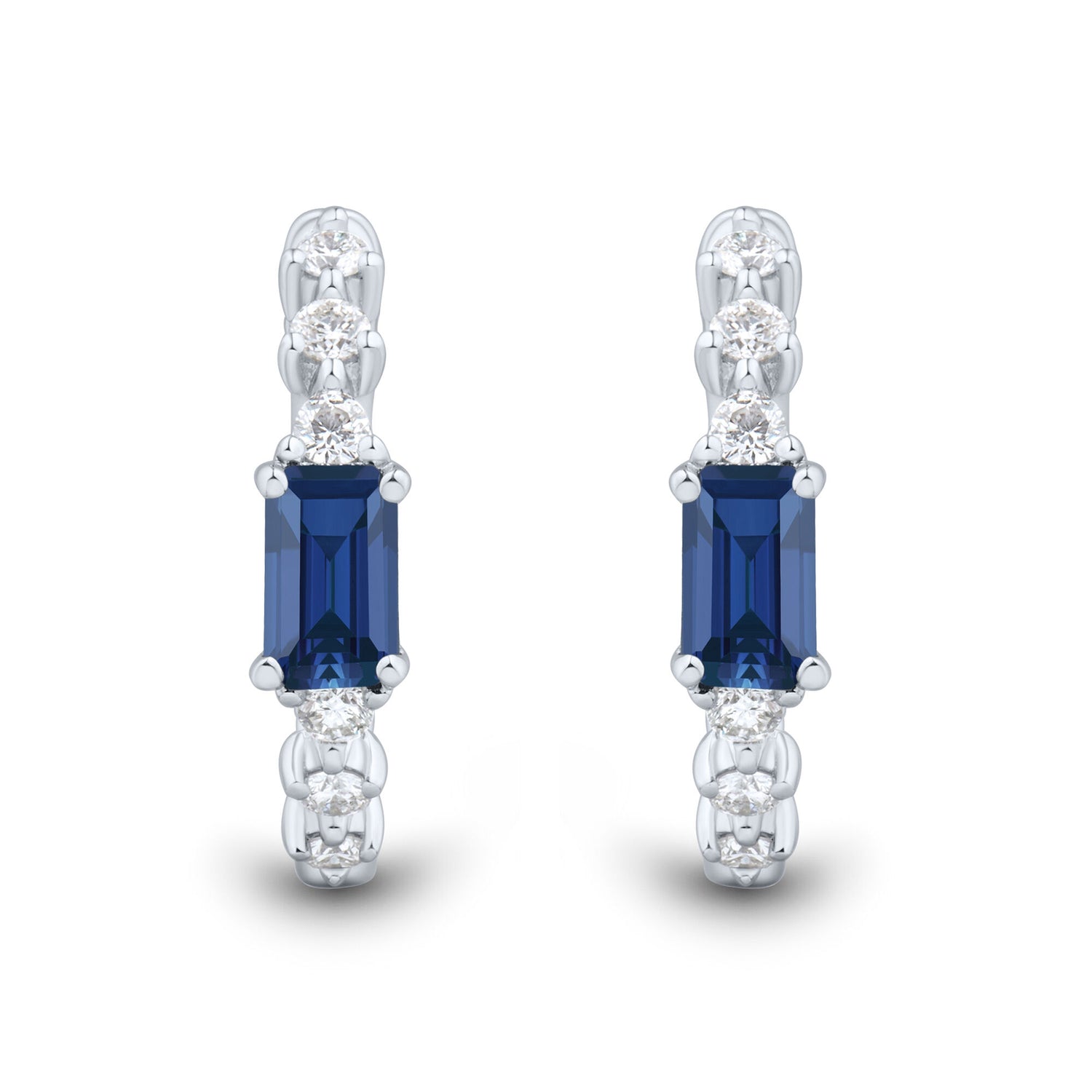 Emerald-Cut Blue Sapphire and Diamond Earrings in 10K White Gold (1/4 ct. tw.)