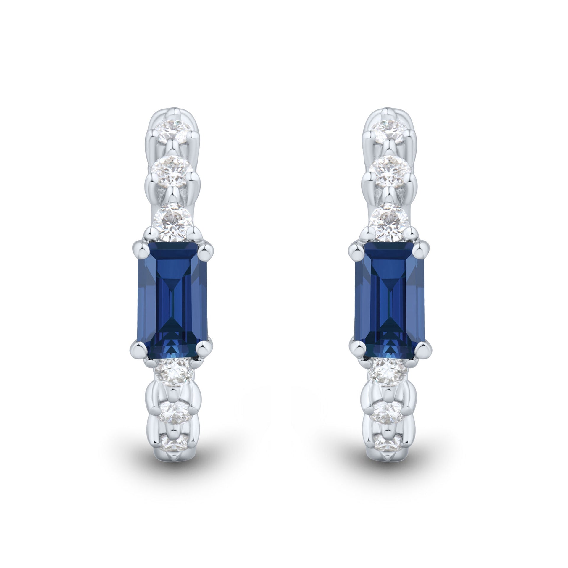 Emerald-Cut Blue Sapphire and Diamond Earrings in 10K White Gold (1/4 ct. tw.)