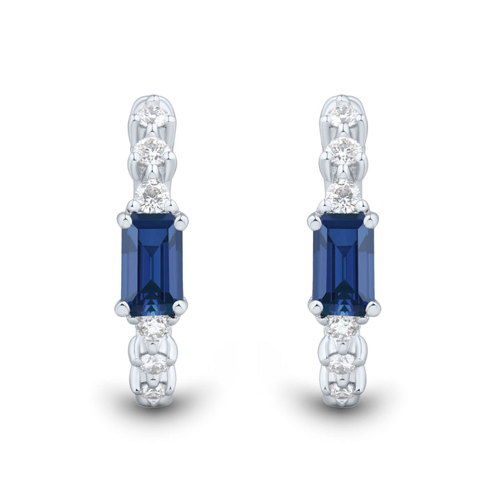 Emerald-Cut Blue Sapphire and Diamond Earrings in 10K White Gold (1/4 ct. tw.)