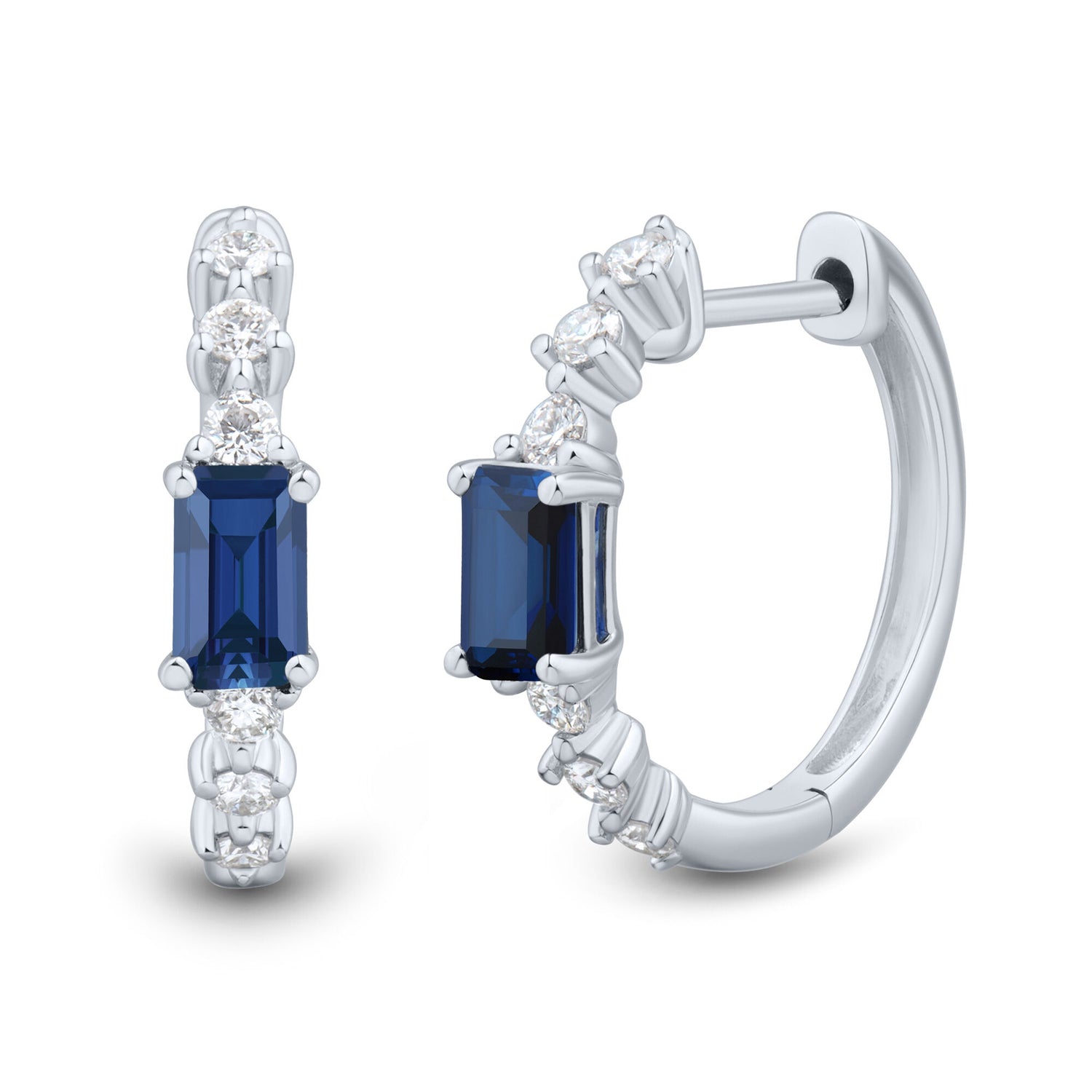Emerald-Cut Blue Sapphire and Diamond Earrings in 10K White Gold (1/4 ct. tw.)