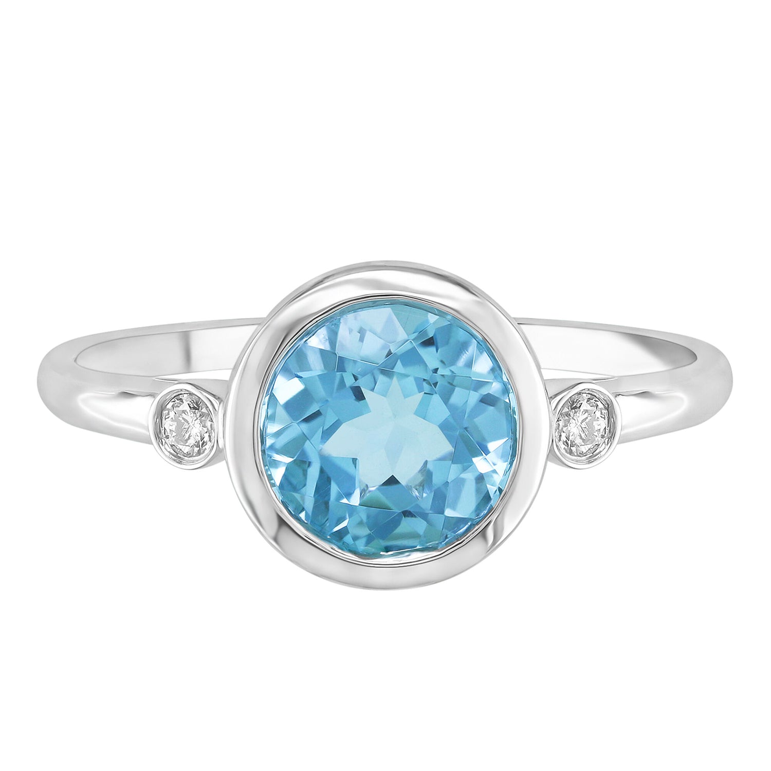 Blue Topaz and Diamond Accent Bezel Ring in 10K White Gold