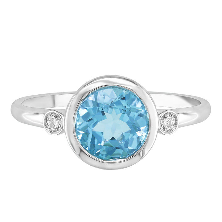 Blue Topaz and Diamond Accent Bezel Ring in 10K White Gold