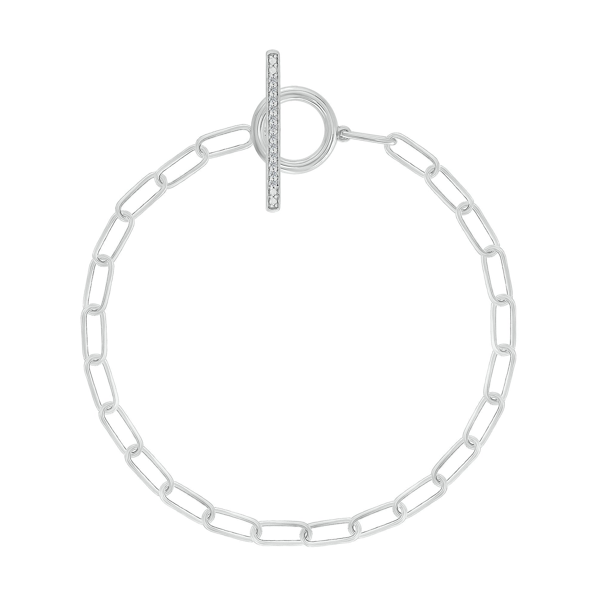 Diamond Toggle Paperclip Bracelet in Sterling Silver (1/10 ct. tw.)