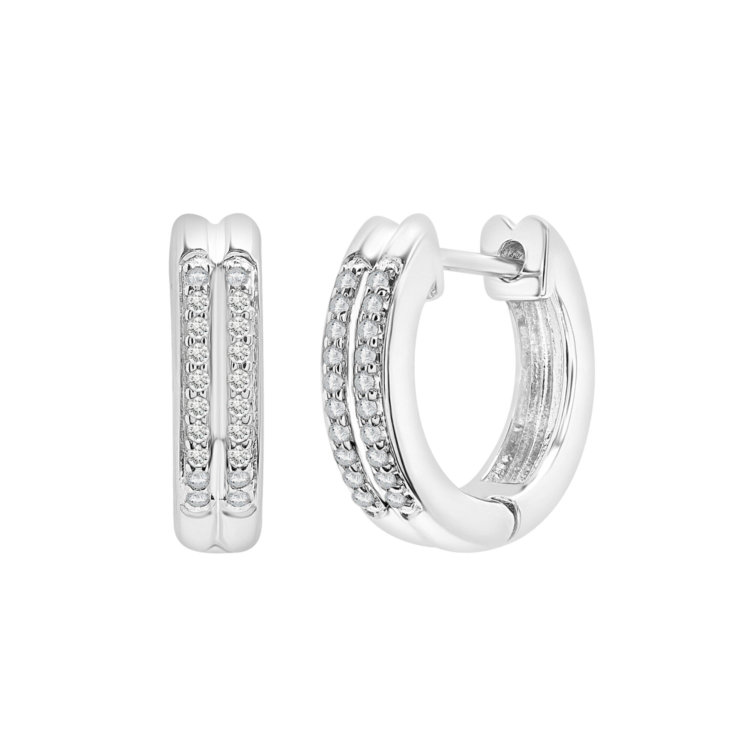 Diamond Double Row Hoop Earrings in Sterling Silver (1/7 ct. tw.)