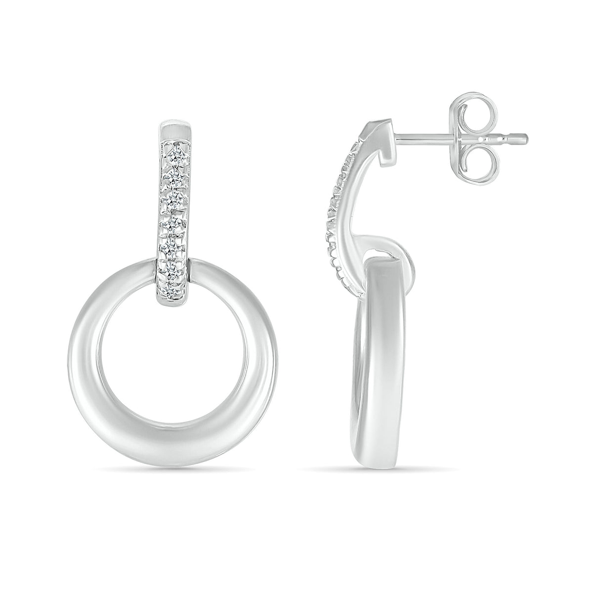 Diamond Accent Mini Door Knocker Earrings in Sterling Silver