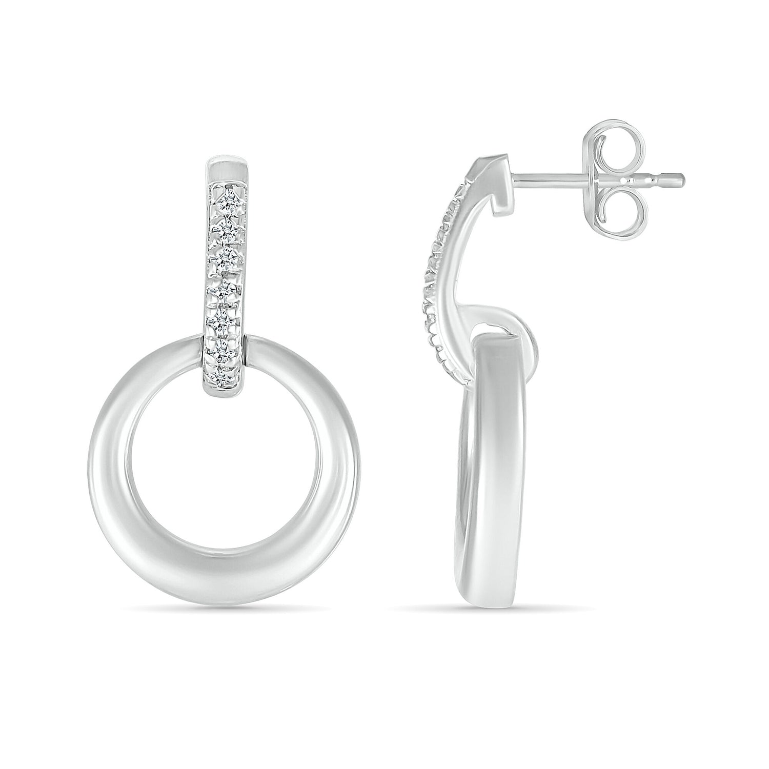Diamond Accent Mini Door Knocker Earrings in Sterling Silver