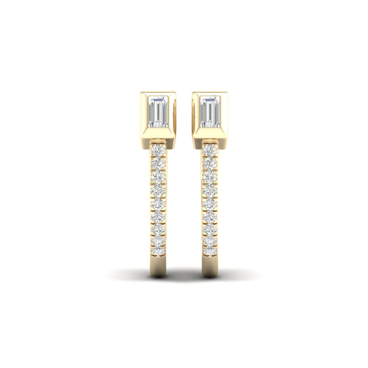 Baguette & Round Hoop Earrings in 10K Yellow Gold (1/7 ct. tw.)