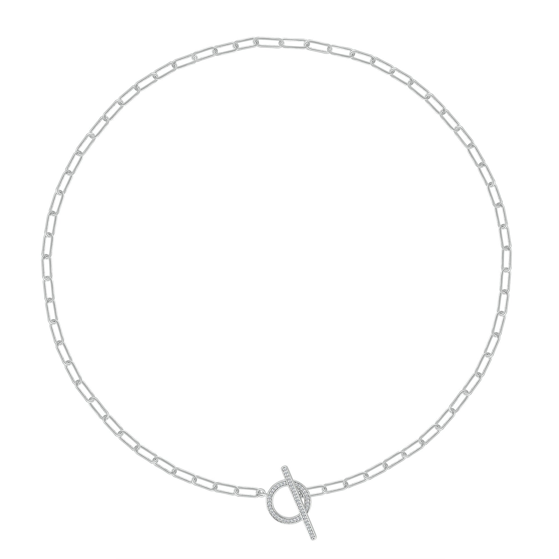 Diamond Toggle Paperclip Chain Necklace in Sterling Silver (1/7 ct. tw.)