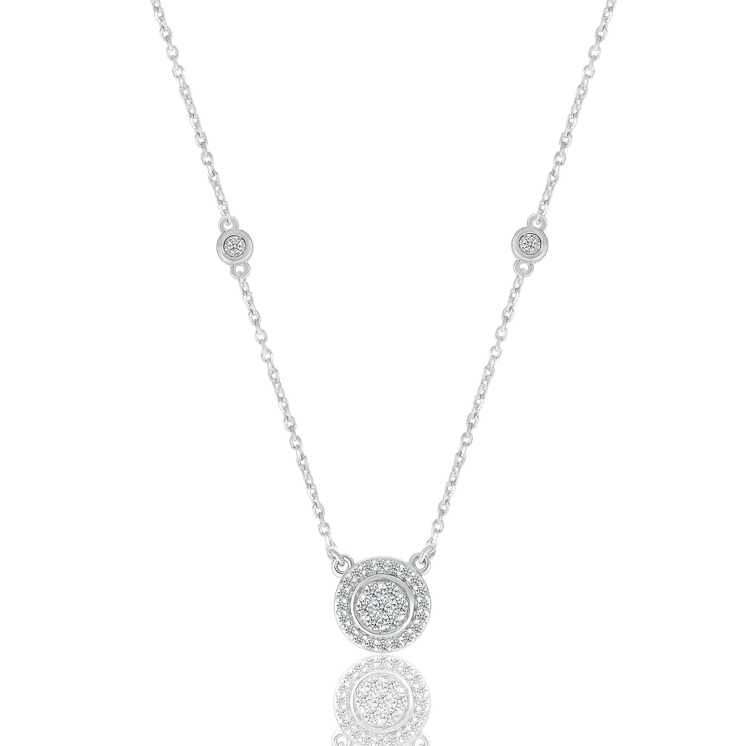 Diamond Cluster Halo Stationary Pendant in Sterling Silver (1/5 ct. tw.)