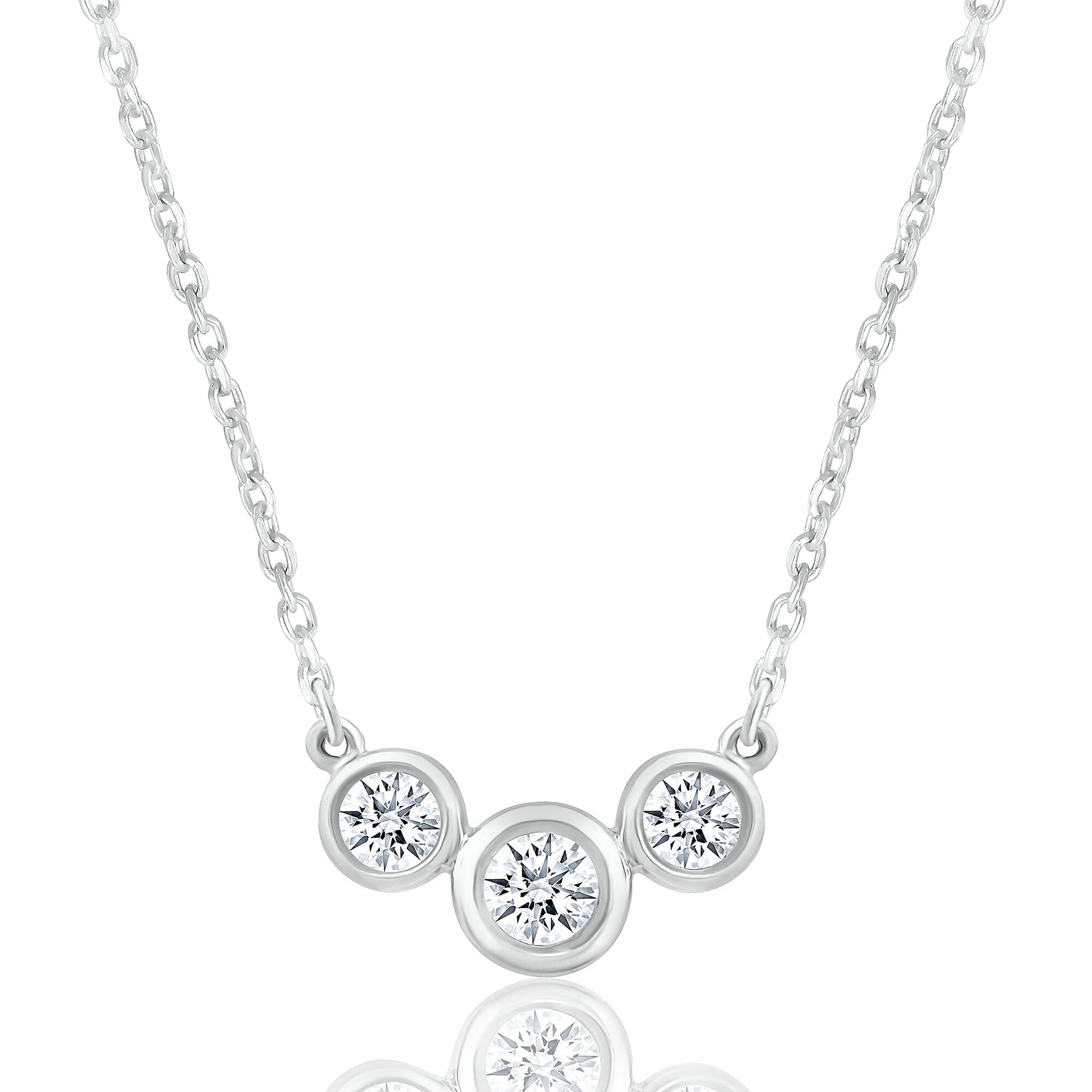 Diamond Three-Stone Bezel Necklace in Sterling Silver (1/4 ct. tw.)