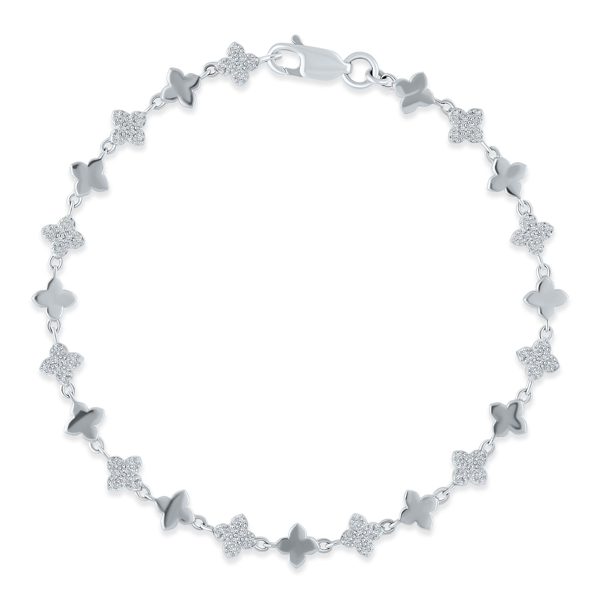 Diamond Clover Line Bracelet in Sterling Silver (1/5 ct. tw.)