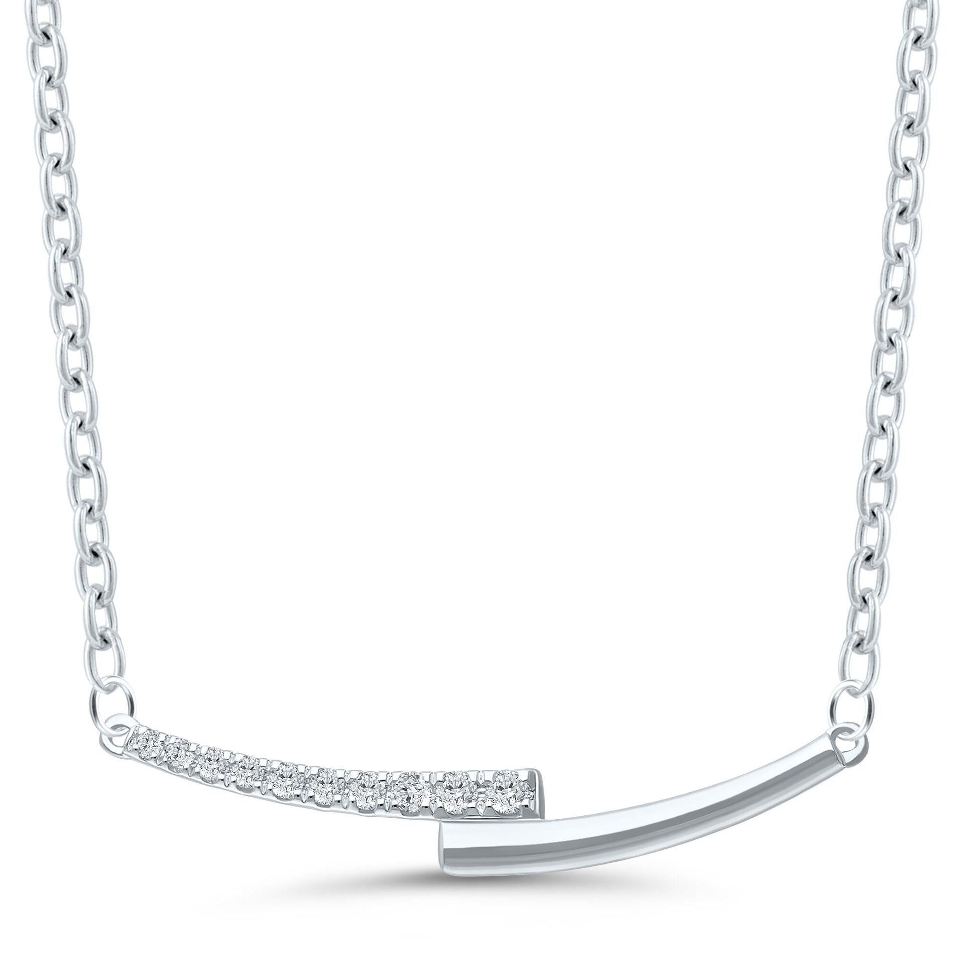 Diamond Accent Bypass Smile Necklace in Sterling Silver