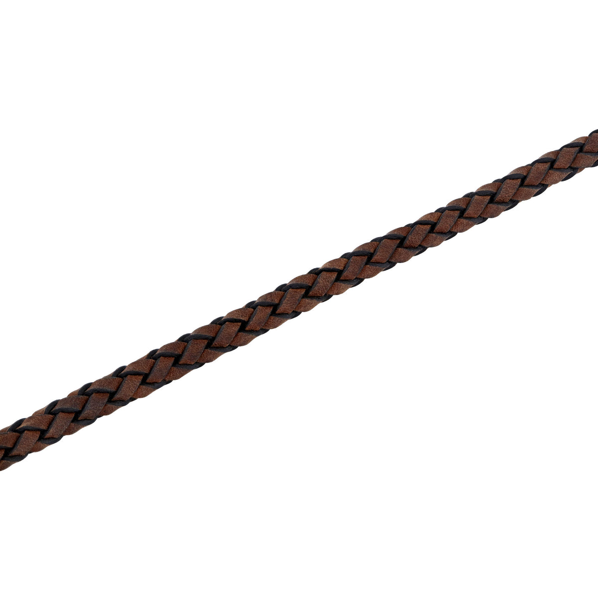 Brown Leather Bracelet in White Stainless Steel, 8.75"
