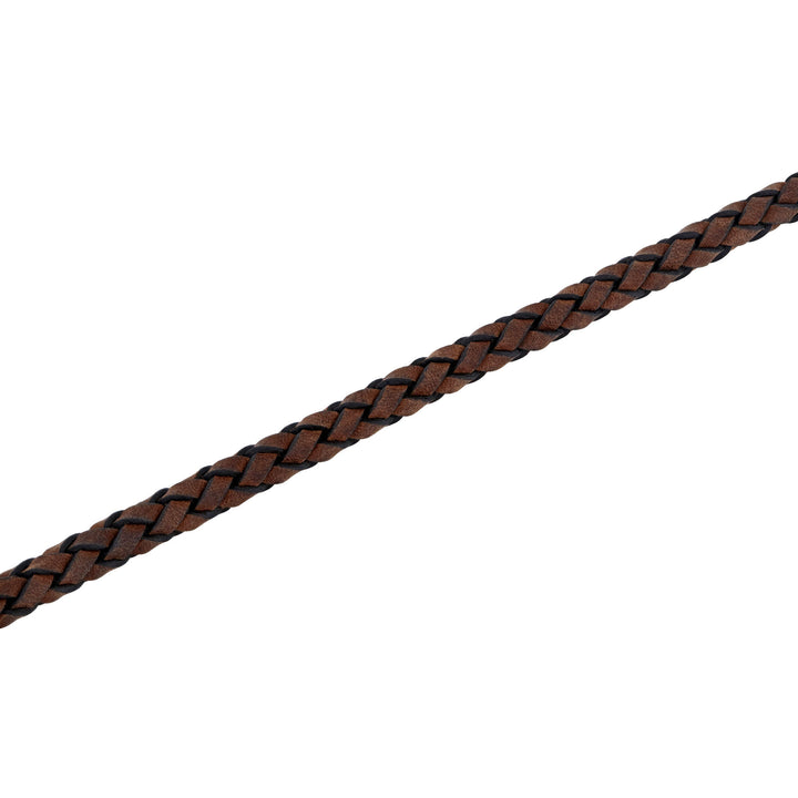 Brown Leather Bracelet in White Stainless Steel, 8.75"