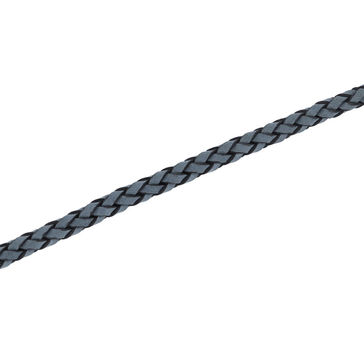 Gray Leather Bracelet in White Stainless Steel, 8.75"