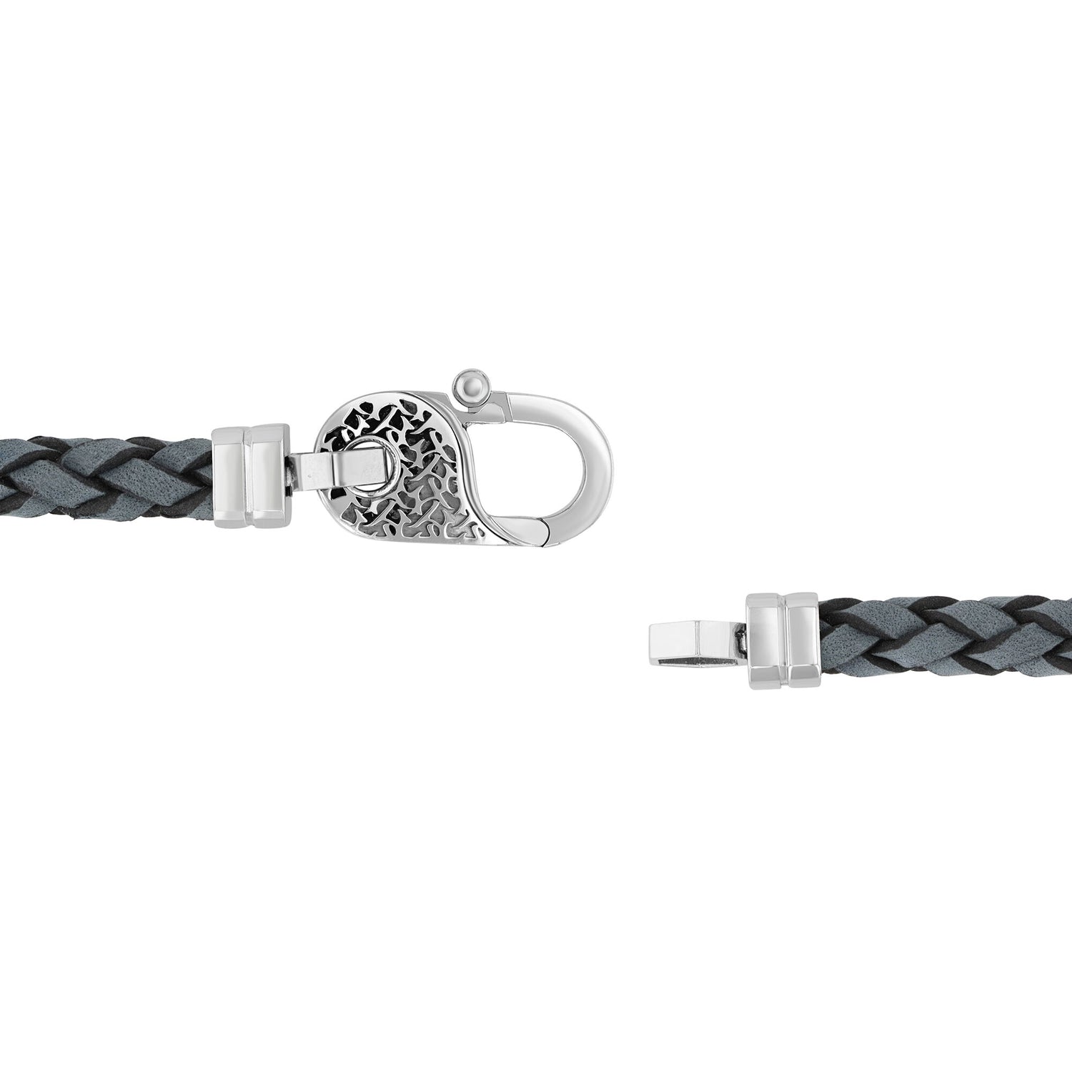 Gray Leather Bracelet in White Stainless Steel, 8.75"