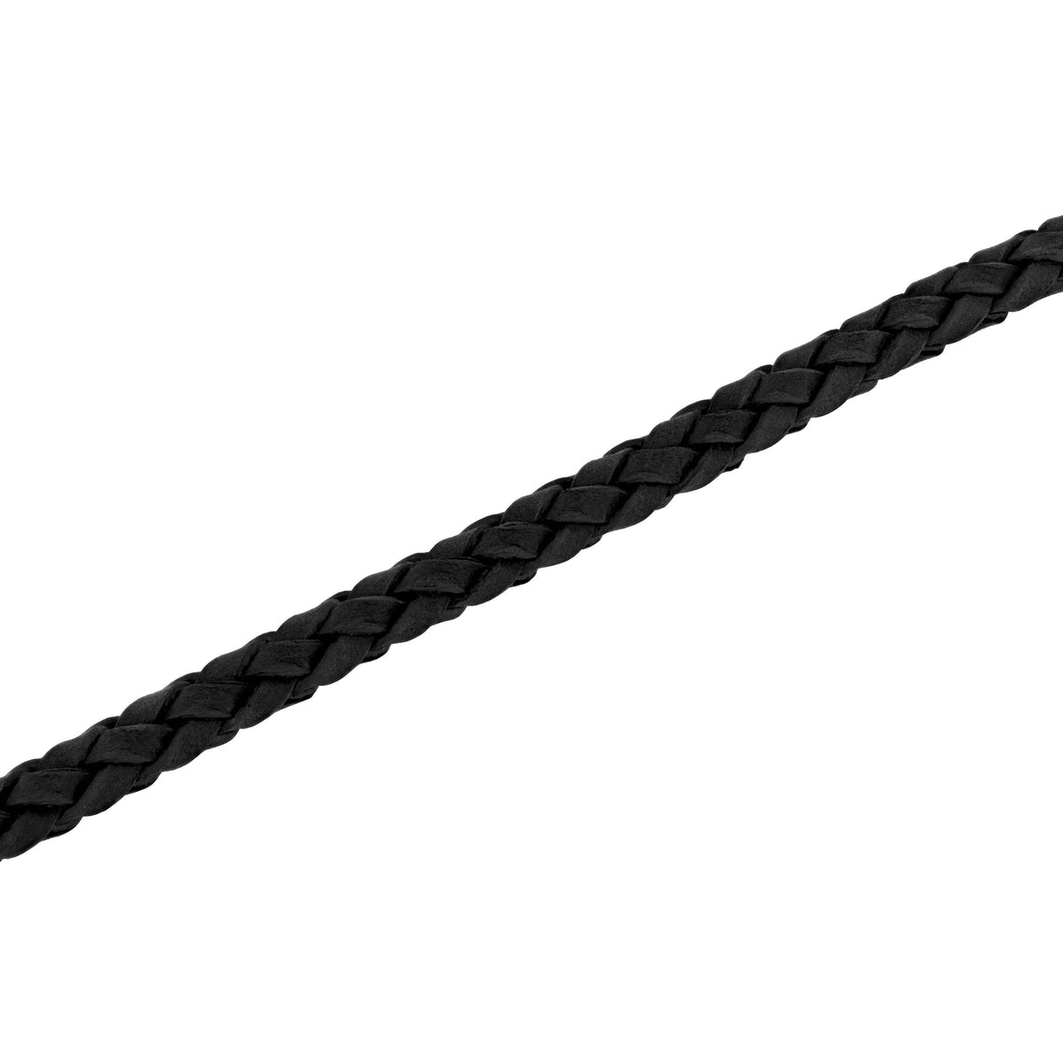 Black Leather Bracelet in Black Stainless Steel, 8.75"