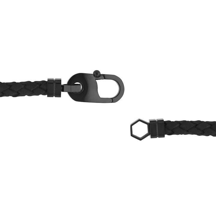 Black Leather Bracelet in Black Stainless Steel, 8.75"