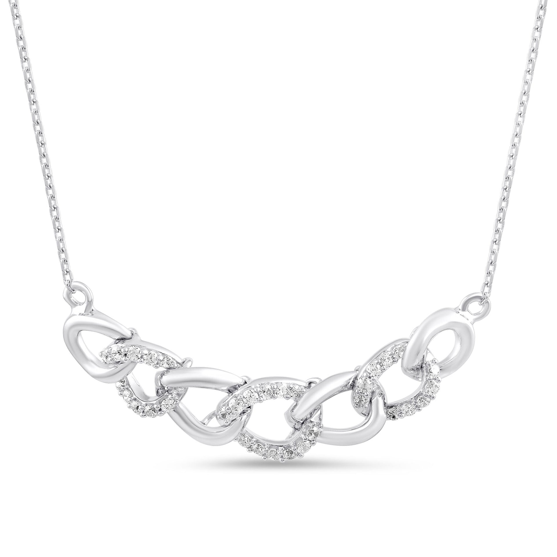 Diamond Cuban Link Smile Necklace in Sterling Silver (1/3 ct. tw.)