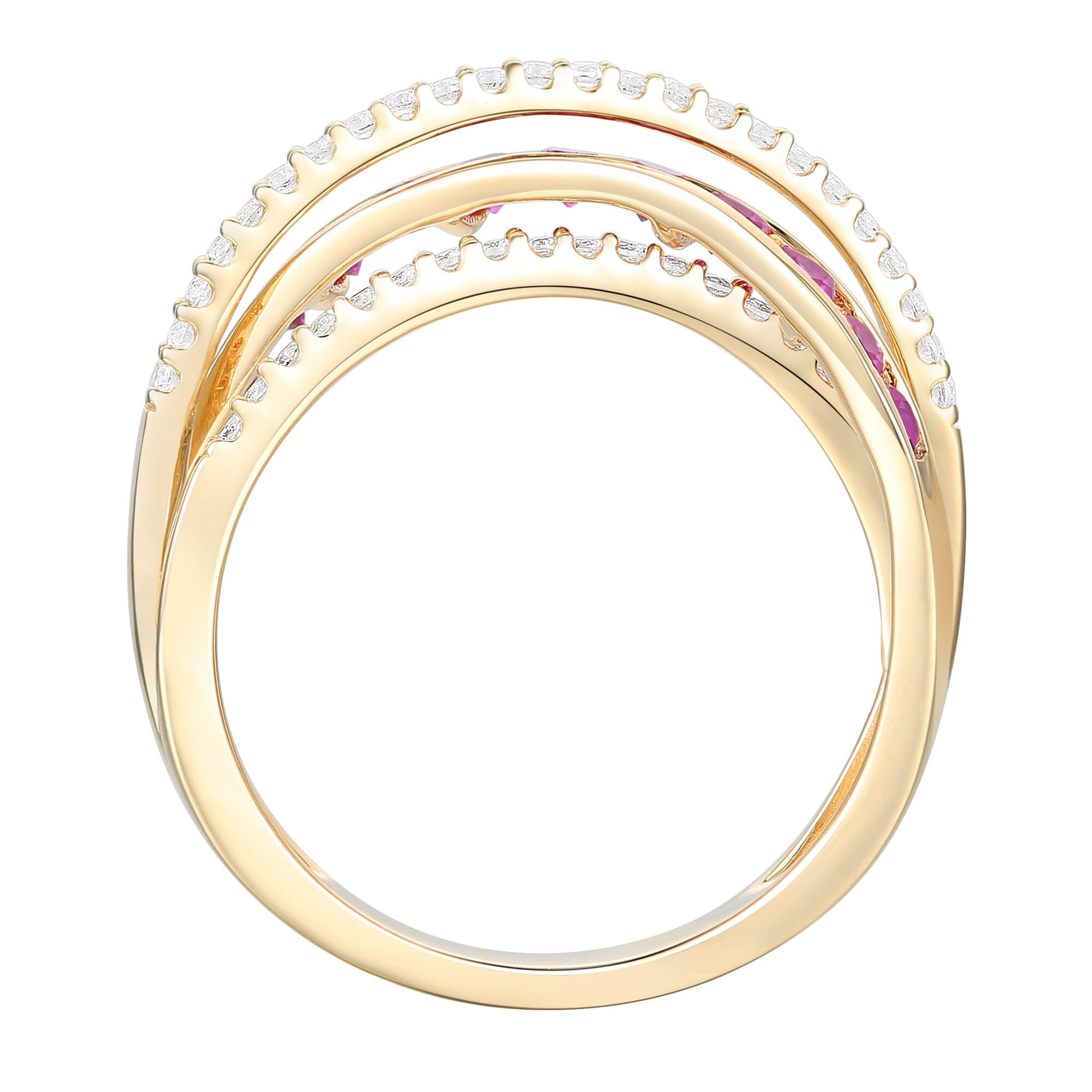 Ruby and Diamond Bypass Band in 10K Yellow Gold (1/4 ct. tw.)