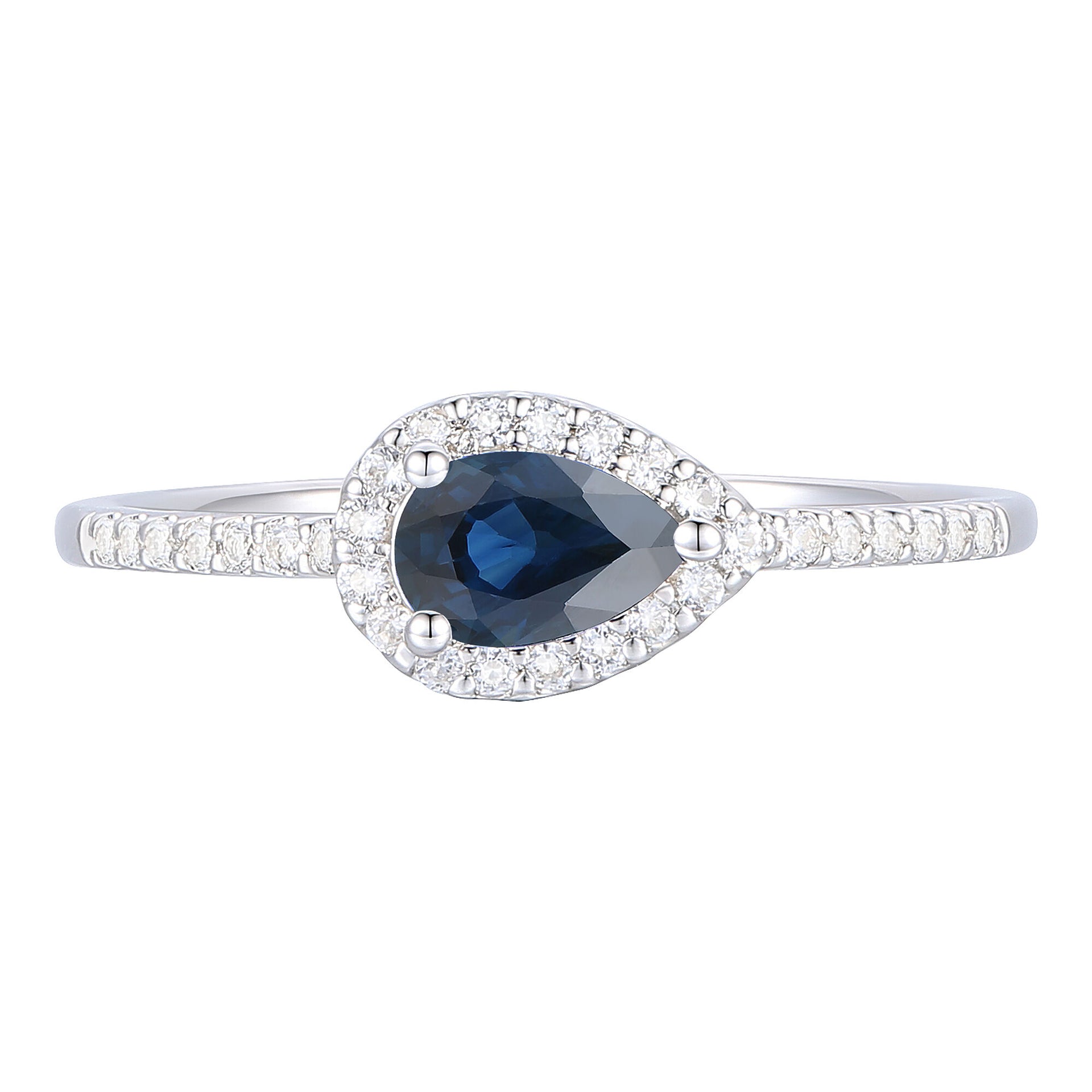 Blue Sapphire East/West Pear-Shaped Ring in 10K White Gold (1/7 ct. tw.)