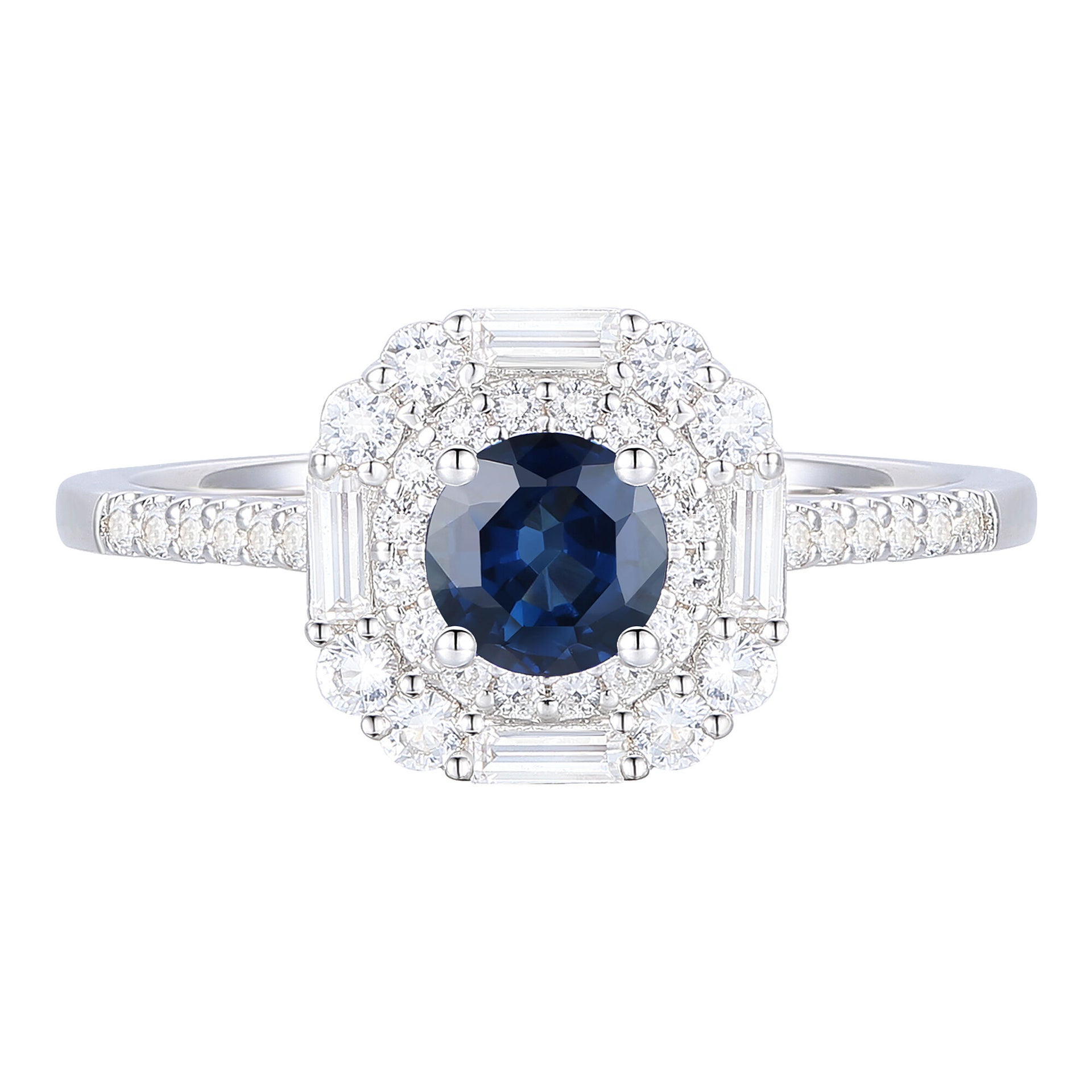 Blue Sapphire and Diamond Ring in 10K White Gold (1/2 ct. tw.)