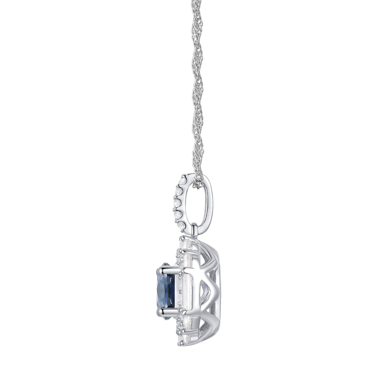 Blue Sapphire and Diamond Double Halo Pendant in 10K White Gold (3/8 ct. tw.)