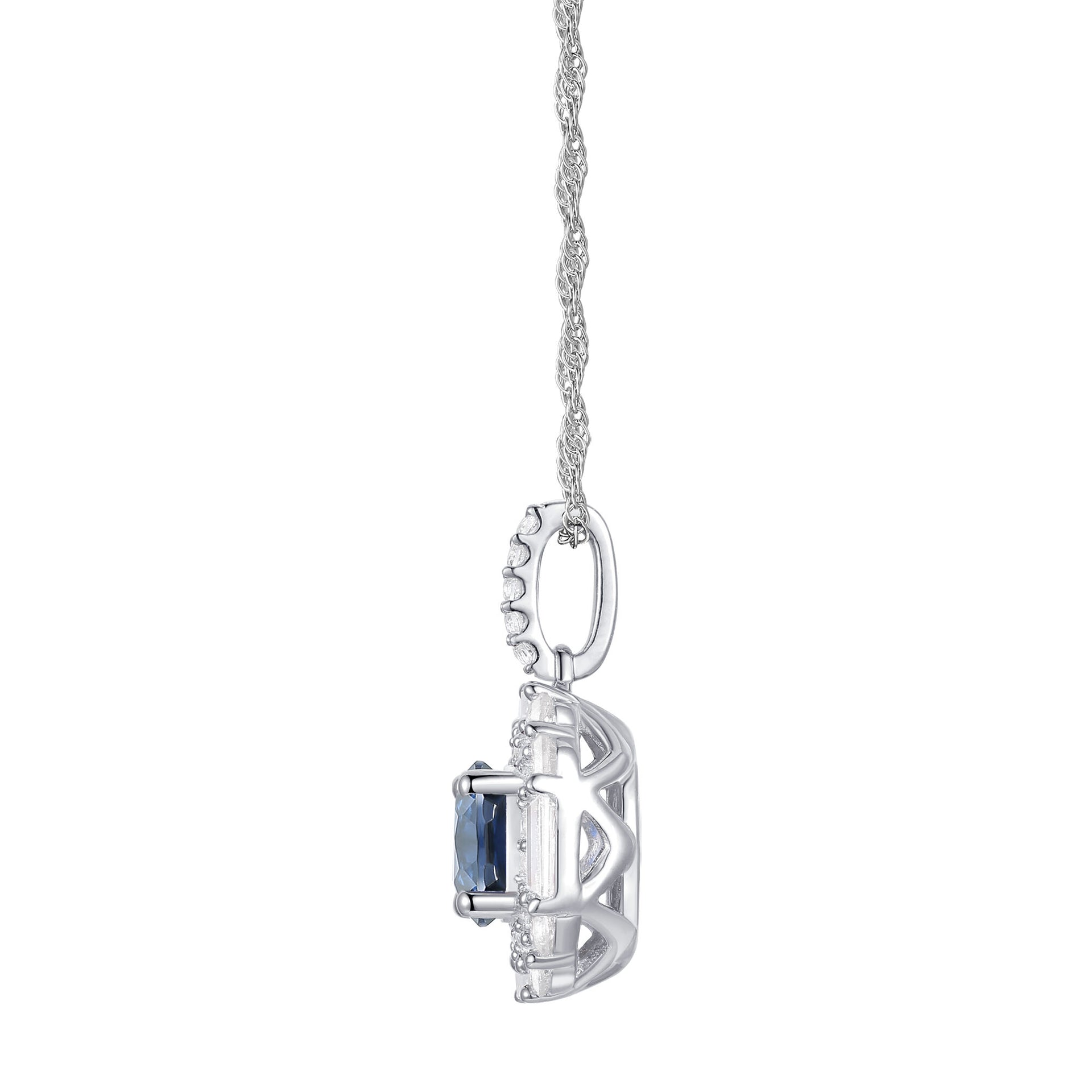 Blue Sapphire and Diamond Double Halo Pendant in 10K White Gold (3/8 ct. tw.)